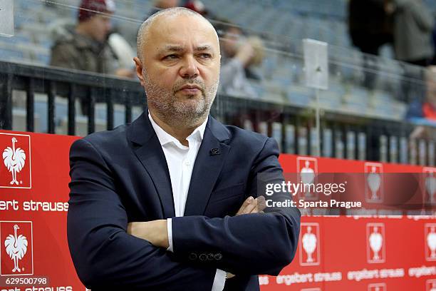 Sparta Prague head coach Jiri Kalous before the Champions Hockey League Quarter Final match between Sparta Prague and SC Bern at O2 Arena Prague on...