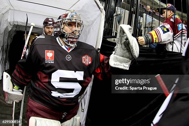 Tomas Popperle of HC Sparta Prague heading to the ice before the Champions Hockey League Quarter Final match between Sparta Prague and SC Bern at O2...