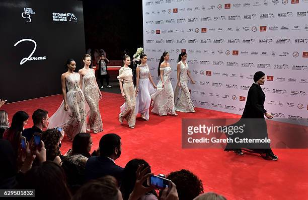 Fashion designer Zareena with models walk the red carpet at the Zareena show during D3 Presents: DIFF Fashion Forward on day seven of the 13th annual...