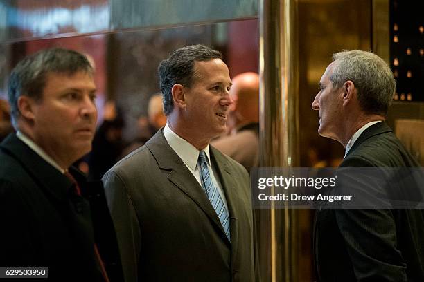 Former U.S. Senator and Republican presidential candidate Rick Santorum arrives at Trump Tower, December 13, 2016 in New York City. President-elect...