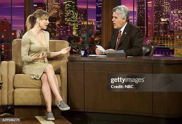 Episode 2834 -- Pictured: Actress Jessica Biel during an interview with host Jay Leno on December 10, 2004 --