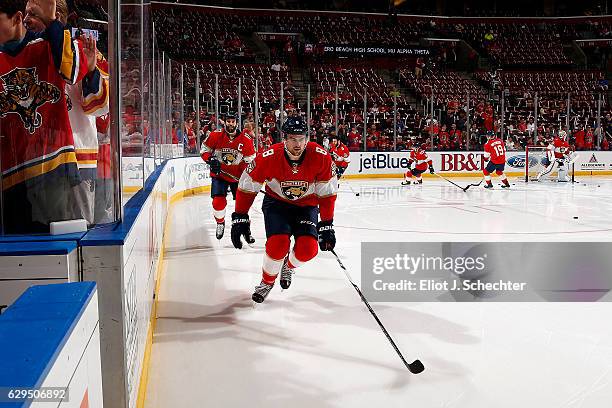 Dylan Mcllrath of the Florida Panthers skates on the ice during warm ups against the Vancouver Canucks at the BB&T Center on December 10, 2016 in...