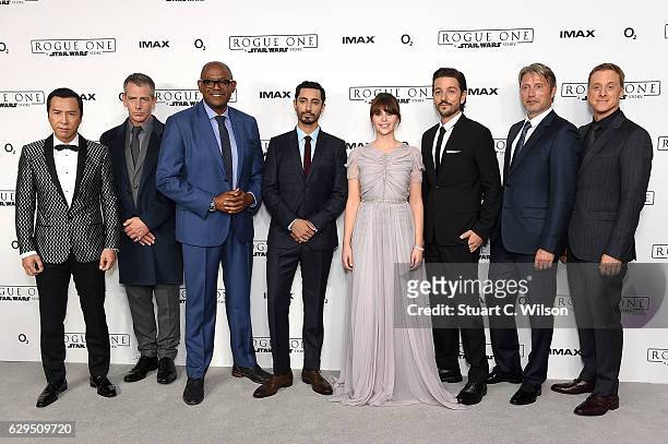Donnie Yen, Ben Mendelsohn, Forest Whitaker, Riz Ahmed, Felicity Jones, Diego Luna, Mads Mikkelsen and Alan Tudyk attend the exclusive screening of...
