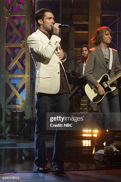 Episode 2831 -- Pictured: Adam Levine and Jesse Carmichael of musical guest Maroon 5 perform on December 7, 2004 --