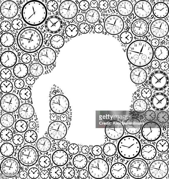 ilustrações de stock, clip art, desenhos animados e ícones de girl face on time and clock vector icon pattern - 10 seconds or greater