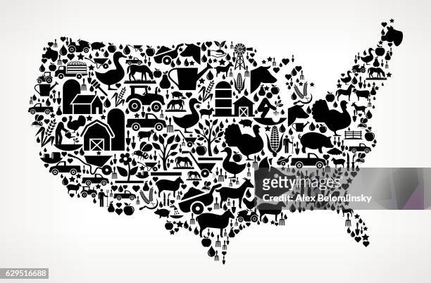 ilustrações, clipart, desenhos animados e ícones de mapa da agricultura e da agricultura ícone padrão preto - colagem de ícones