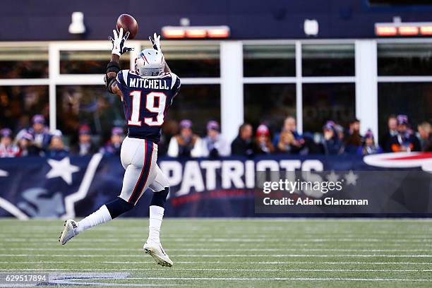 Malcolm Mitchell of the New England Patriots catches the ball during the game against the Los Angeles Rams at Gillette Stadium on December 4, 2016 in...