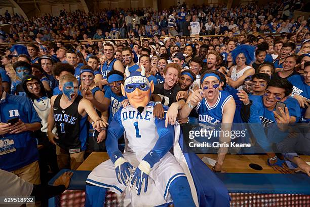 Duke fans Cameron Crazies with Blue Devil mascot in stands during game vs Michigan State at Cameron Indoor Stadium. Durham, NC CREDIT: Chris Keane