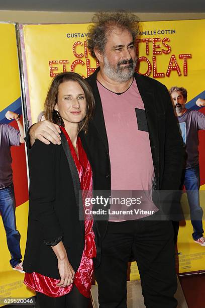 Actress Camille Cottin and Actor Gustave Kervern attend "Cigarettes & Chocolat Chaud" Paris Premiere at UGC Cine Cite des Halles on December 13, 2016...