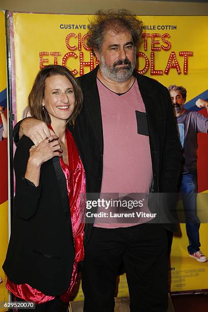 Actress Camille Cottin and Actor Gustave Kervern attend "Cigarettes & Chocolat Chaud" Paris Premiere at UGC Cine Cite des Halles on December 13, 2016...