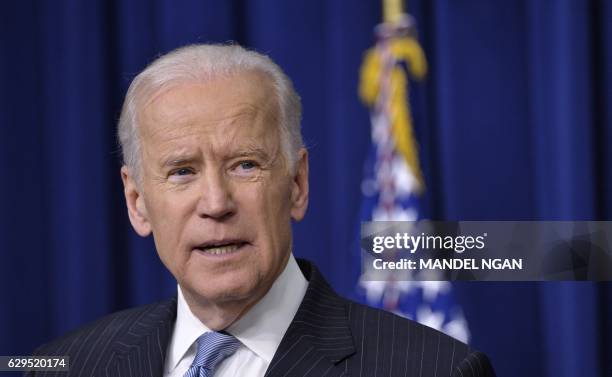 Vice President Joe Biden speaks during a signing ceremony for the 21st Century Cures Act in the South Court Auditorium, next to the White House on...