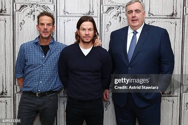 Actor Mark Wahlberg, director Peter Berg and former Boston police commissioner, Ed Davis attend Build Presents Mark Wahlberg, Peter Berg & Ed Davis...