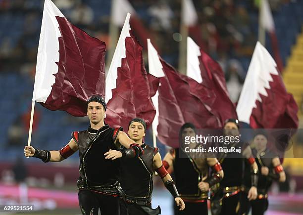 Performers show before the starting of the Qatar Airways Cup match between FC Barcelona and Al-Ahli Saudi FC on December 13, 2016 in Doha, Qatar.