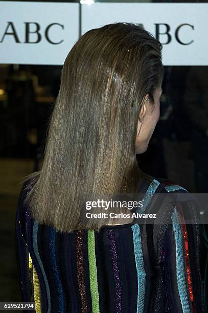 Queen Letizia of Spain attends a dinner in honour of 'Mariano de Cavia', 'Mingote' and 'Luca de Tena' awards winners at ABC on December 13, 2016 in...