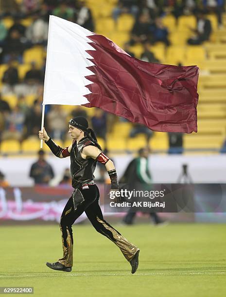 Performers show their skills before the Qatar Airways Cup match between FC Barcelona and Al-Ahli Saudi FC on December 13, 2016 in Doha, Qatar.