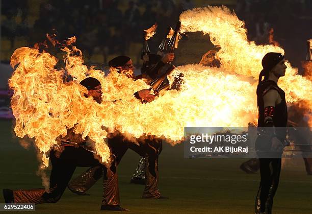 Performers show their skills before the Qatar Airways Cup match between FC Barcelona and Al-Ahli Saudi FC on December 13, 2016 in Doha, Qatar.