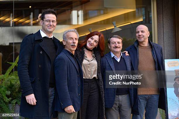 Paolo Guerra,Giovanni Storti, Silvana Fallisi, Giacomo Poretti, Aldo Baglio during the photocall film Fuga da Reuma Park at Hotel Visconti, in Rome,...