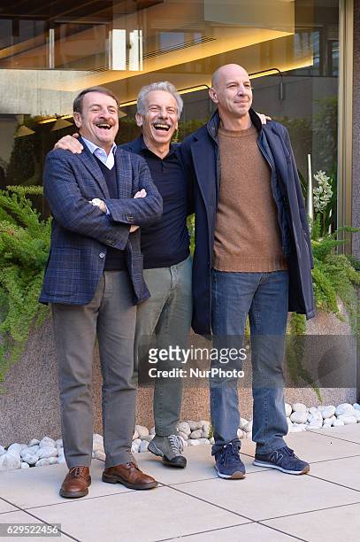 Giovanni Storti, Giacomo Poretti, Aldo Baglio during the photocall film Fuga da Reuma Park at Hotel Visconti, in Rome, on december 13, 2016