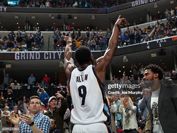 Tony Allen of the Memphis Grizzlies celebrates during the game against the Golden State Warriors on December 10, 2016 at FedExForum in Memphis,...