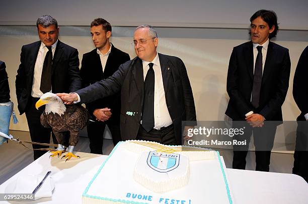 Angelo Peruzzi, Lucas Biglia, Claudio Lotito, Simone Inzaghi and Igli Tare during SS Lazio Christmas Dinner on December 13, 2016 in Rome, Italy.