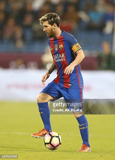 Lionel Messi of Barcelona in action during the Qatar Airways Cup match between FC Barcelona and Al-Ahli Saudi FC on December 13, 2016 in Doha, Qatar.