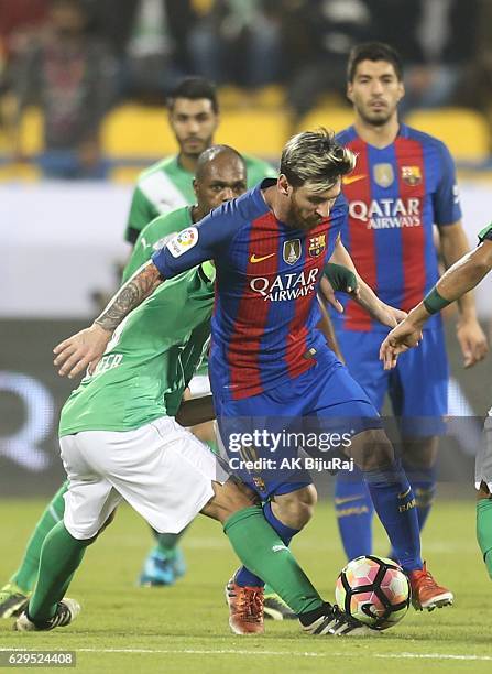 Lionel Messi of Barcelona in action during the Qatar Airways Cup match between FC Barcelona and Al-Ahli Saudi FC on December 13, 2016 in Doha, Qatar.