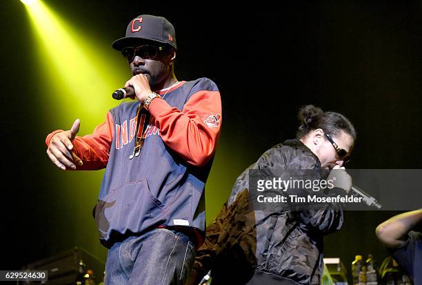 Krayzie Bone and Bizzy Bone of Bone Thugs-N-Harmony perform during the "Snoop Dogg's Puff Puff Pass Tour" at Fox Theater on December 12, 2016 in...