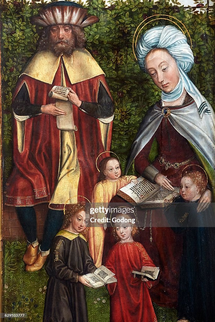 Sainte-Ann's family, by master 'van de familie van de heilige Anna' (1500-1510). Detailof a triptych. Musee des Beaux-Arts de Gand (Ghent Fine Art Museum).