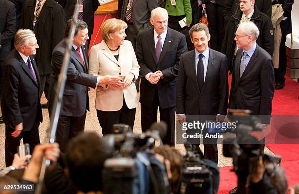 Belgium, Brussels, informal summit of the European Union to help Greece weather its mounting debt and deficit crisis. Nicolas Sarkozy, Prime Minister...