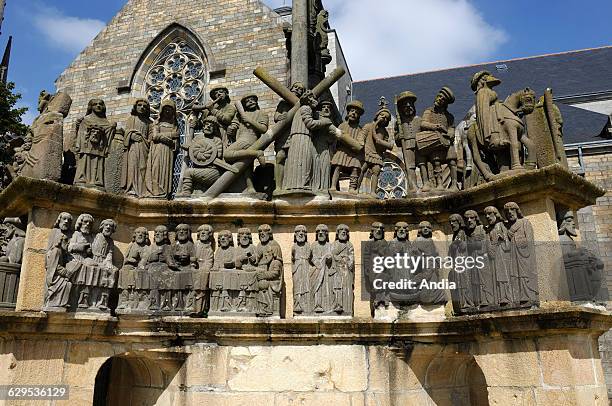 Granite cross of Plougastel Daoulas . Monument belonging to the Breton religious heritage and depicting scenes from the Passion.