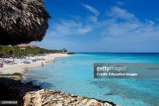 White sand beach and turquoise water at resorts of Varadero Cuba.