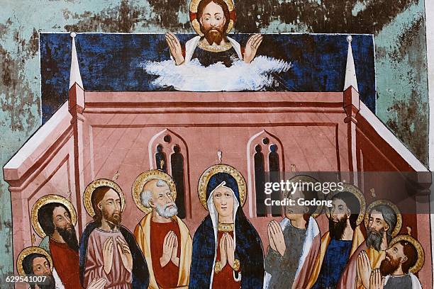 Saint-Sebastien chapel, Lanslevillard. The Christian Pentecost. The Descent of the Holy Spirit on the Apostles. 15th century.