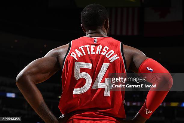 Patrick Patterson of the Toronto Raptorss stands on the court during a game against the Denver Nuggets on November 18, 2016 at the Pepsi Center in...