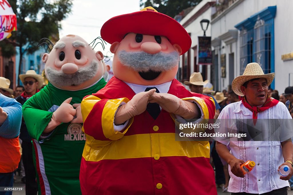 Costumed Men In a Parade During the July Guelaguetza Festival, Oaxaca, Mexico