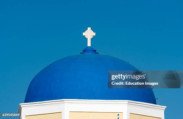 Blue Dome of St. George, Agios Georgios, Church, Oia, Santorini, Greece.