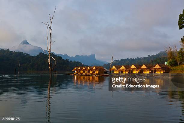 Klong Yee Raft House On Cheow En Lake In Khao Sok National Park, Thailand.