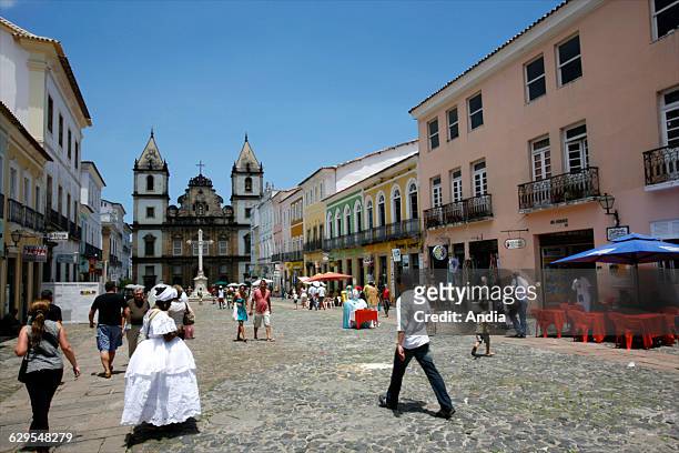 Salvador, Bahia , historic center, frequently called the Pelourinho, São Francisco Church and Convent and busy square.