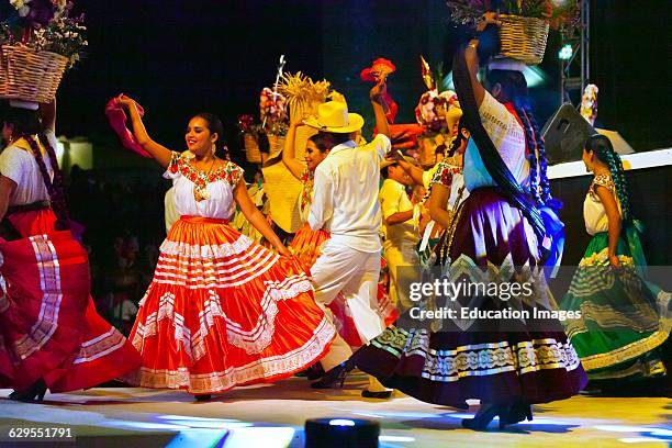 Folk Dancers Perform In The Plaza De La Danza During The Guelaguetza Festival In July, Oaxaca, Mexico.