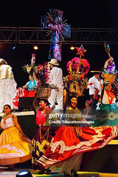 Folk Dancers Perform In The Plaza De La Danza During The Guelaguetza Festival In July, Oaxaca, Mexico.