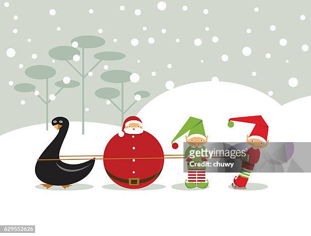 neujahr santa ente elf weihnachtsgrußkarte - chuwy stock-grafiken, -clipart, -cartoons und -symbole