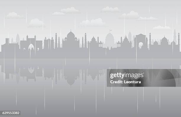 india rain (all buildings are complete and moveable) - delhi monuments stock illustrations