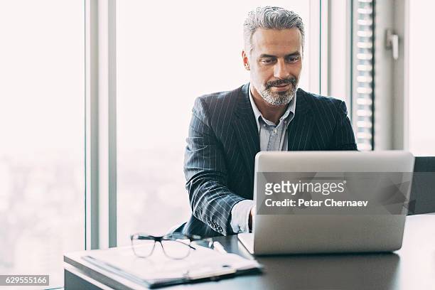 mature businessman in the office - chief executive officer stock pictures, royalty-free photos & images