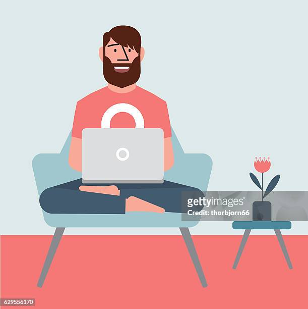 working in a chair - freelance work stock illustrations