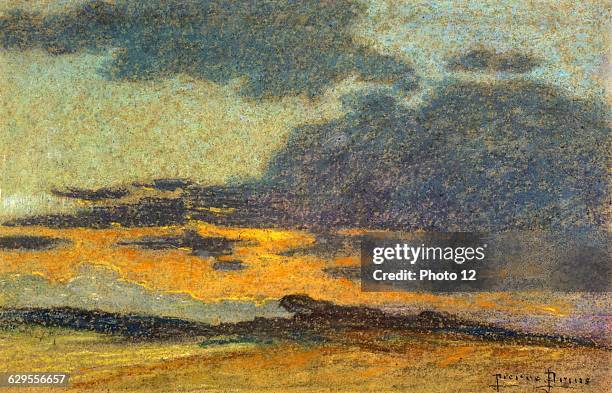 Pierre Ernest PrinsFrench schoolYellow skyPaysage au ciel jaune1876Pastel Private collection.