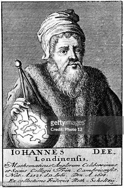 John Dee English alchemist, geographer and mathematician. 18th century copperplate engraving..