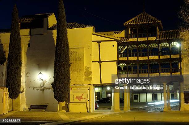 Main Square at dusk. 17th Century. Tembleque. Toledo province. Castilla la Mancha. Spain.