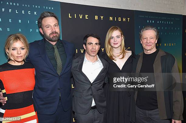 Actors Sienna Miller, Ben Affleck, Chris Messina, Elle Fanning and Chris Cooper attend the "Live By Night" special screening at Metrograph on...