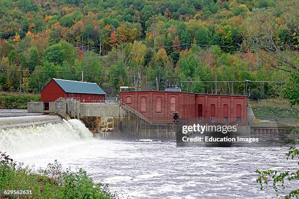 Hydro-power plant fall foliage Androscoggin River Coos County New Hampshire New England USA.