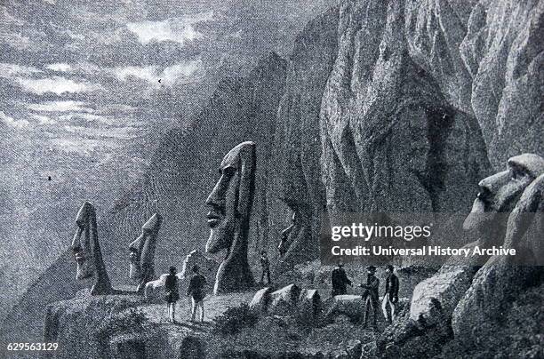 Famous stone heads at Ronororaka in Easter Island
