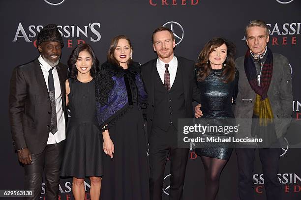 Michael K. Williams, Marion Cotillard, Michael Fassbender, Essie Davis, and Jeremy Irons attend the "Assassin's Creed" New York Premiere at AMC...